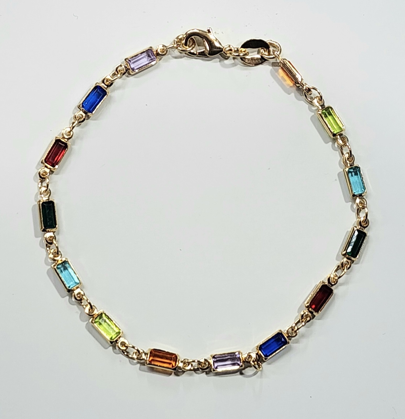 18k Gold Filled Thin Rectangle Bracelet Dark Multi Color Stones 7.5 inch Long