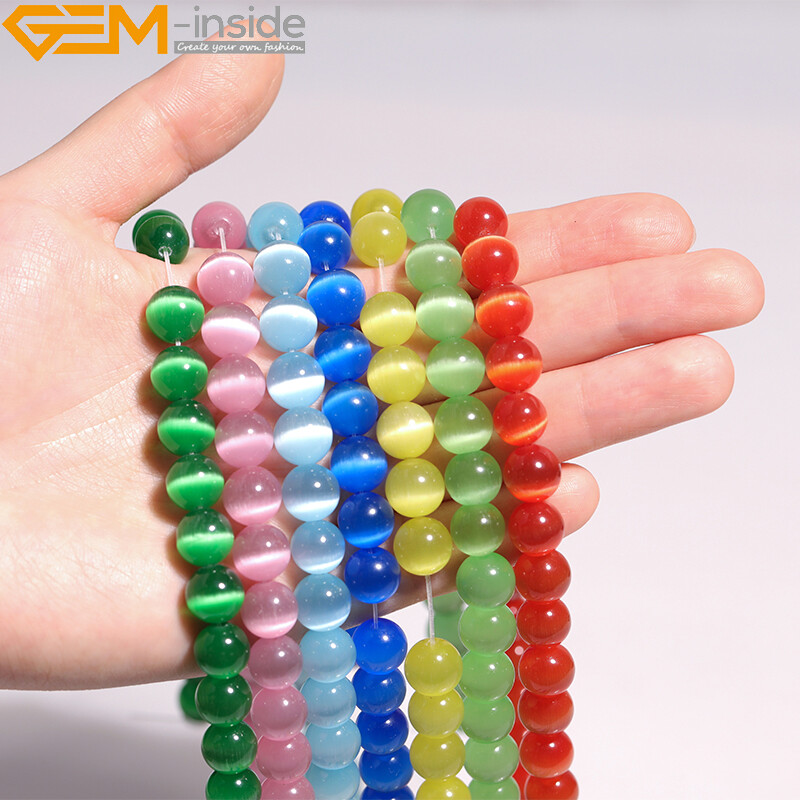 Multicolour Mixed Stone Cats Eye Crystal Glass Loose Bead Blue Green Black Brown
