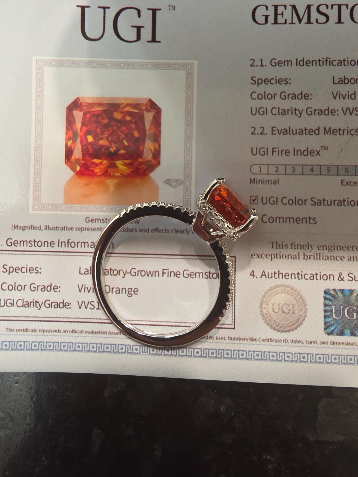 4ct Vivid Orange Lab-Gem Ring, Premium Moissanite Accents, Solid s925 size 7,8,9
