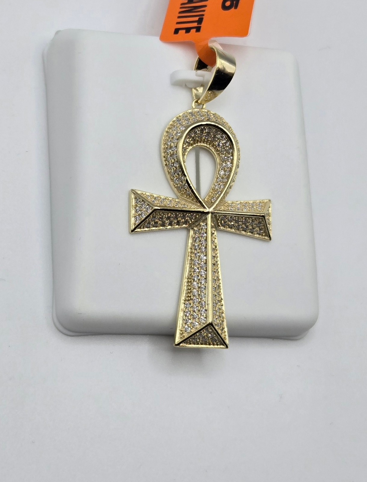 Solid 925 Sterling Silver MOISSANITE 2.0ctw PENDANT Ankh Cross, 14k Gold Vermeil