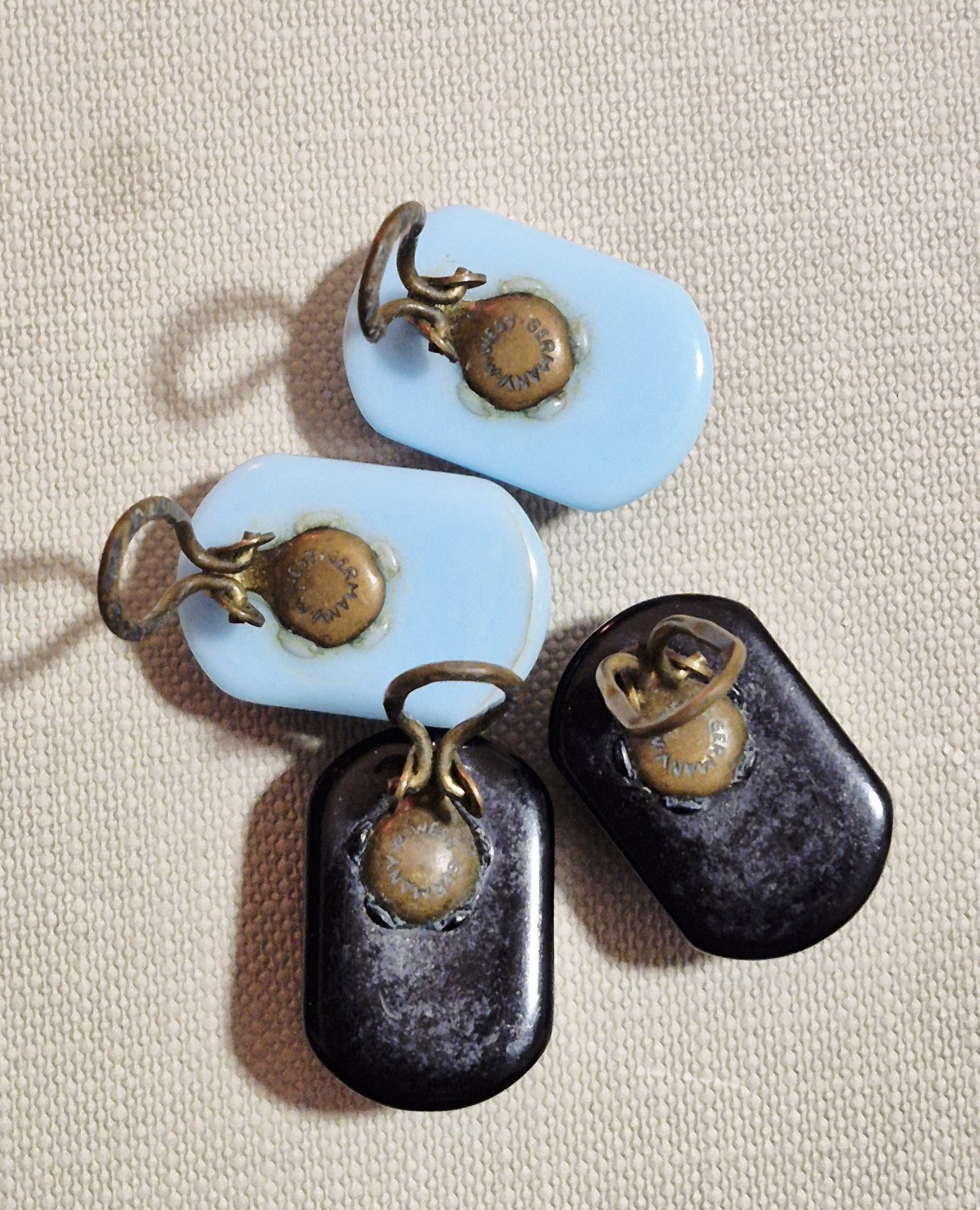 Vintage West Germany Clip-On Earrings Lot | Opaque Light Blue & Glossy Black