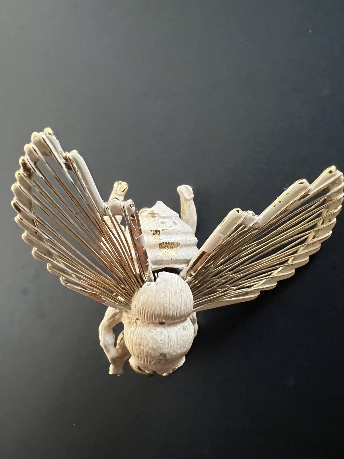 Vintage Monet Brooch Pin Bumble Bee w/Wired Wings Gold Tone Metal And Enamel