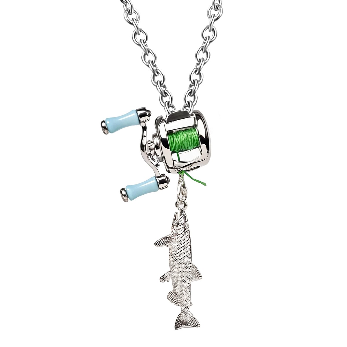 Rotating Handle Fishing Reel Necklace Mini Alloy Reels Pendant Necklace