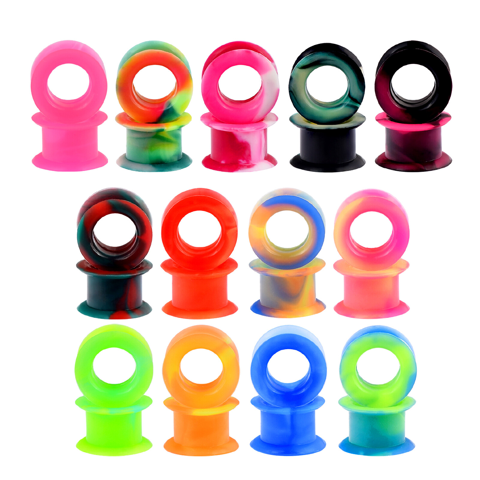 PAIR of Thick Silicone Ear Gauges Camouflage Flesh Tunnels Ear Expander Plugs