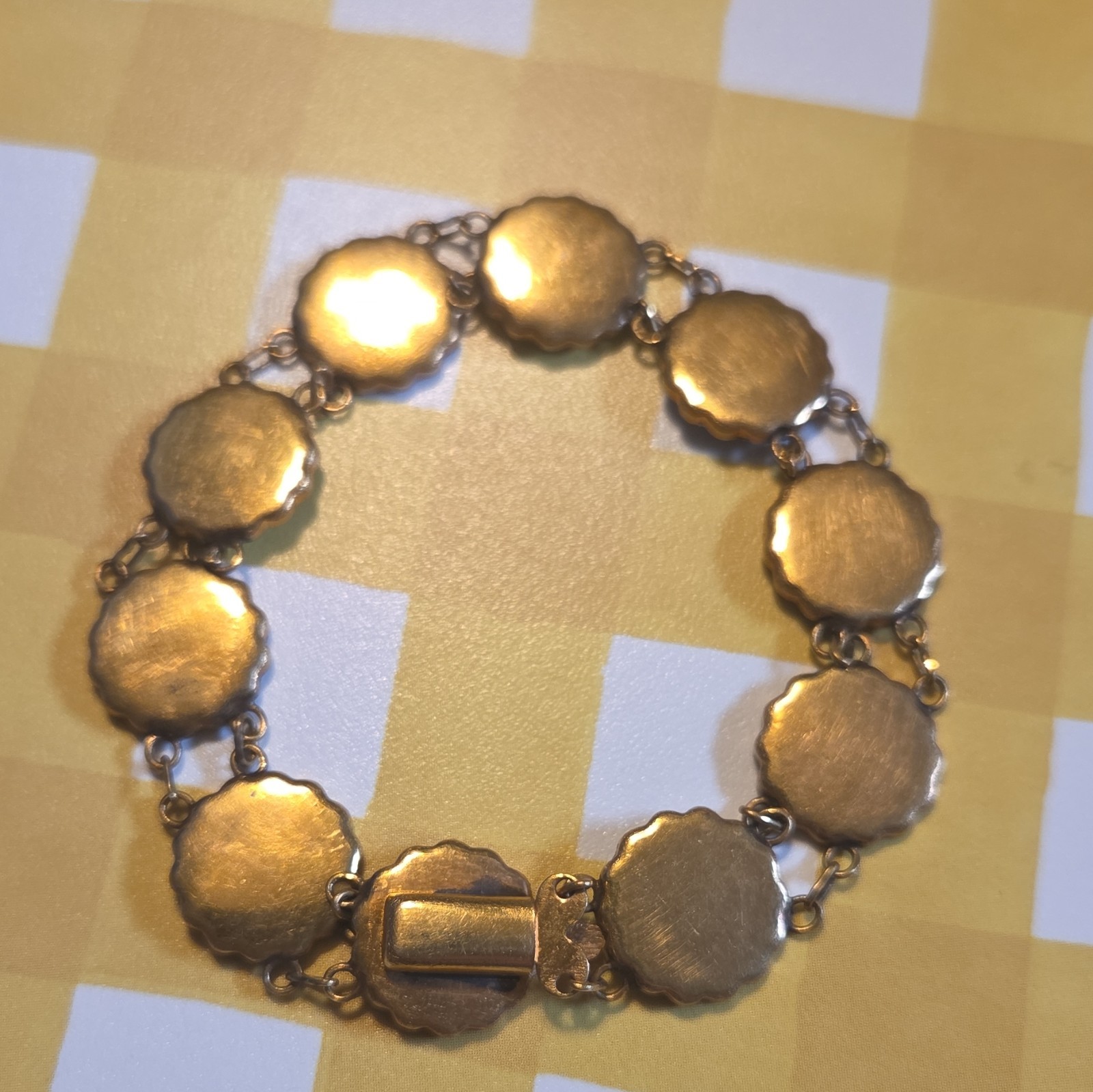 Japanese Scenic Damascene Bracelet Gold & Silver on Brass Medallions Links