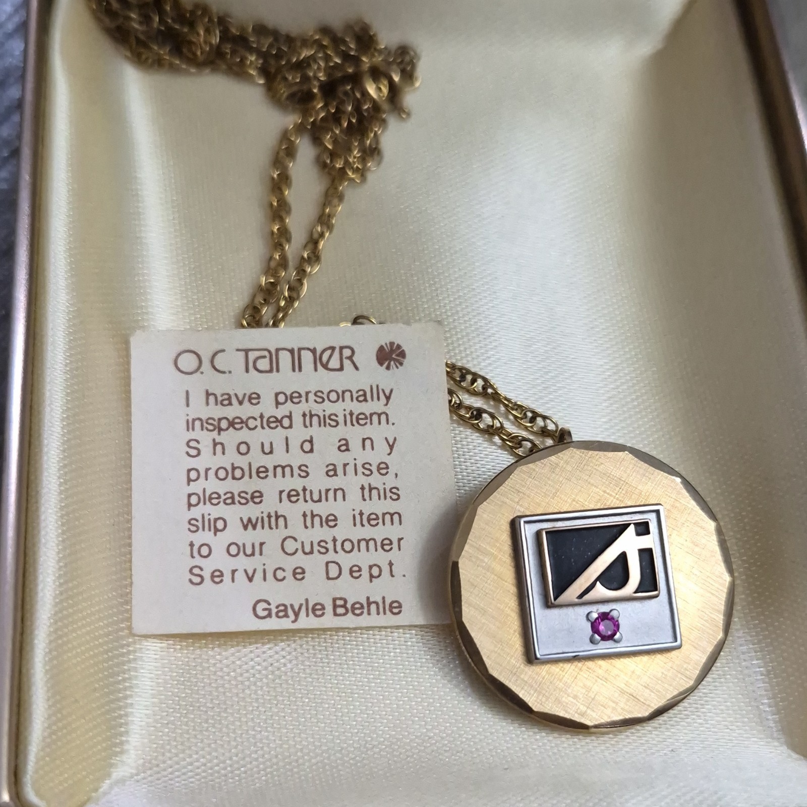 Vintage O.C. Tanner 1/20 12K GF Service Award Pendant Pin Necklace