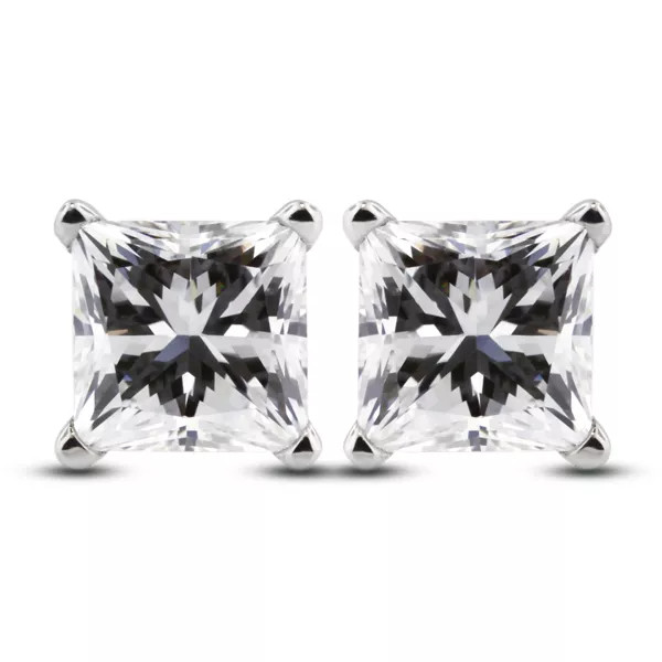 Stud Earrings Solid 14K Gold Classic 0.94 Carat Princess Natural Diamond F VS2