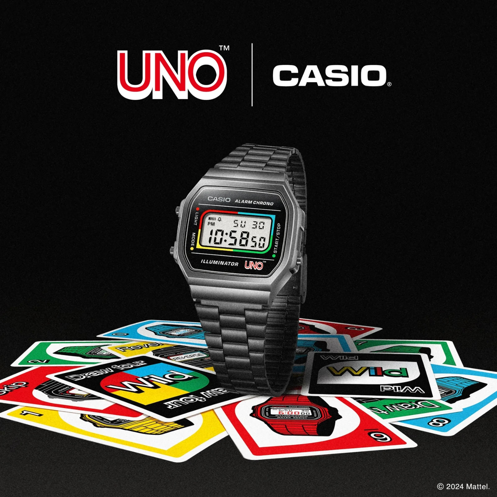 UNISEX Casio A168WEUC-1A DIG UNO COLLAB, BLACK FACE, BLACK IP S/STEEL RRP $299