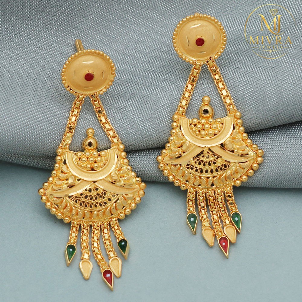 22K Seal Gold Stud Earrings 4.2cm Thanksgiving Gift Jewelry 7.11g