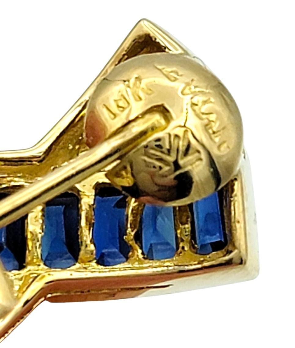 Le Vian Blue Sapphire and Diamond ‘X’ Omega Back Earrings 18 Karat Yellow Gold