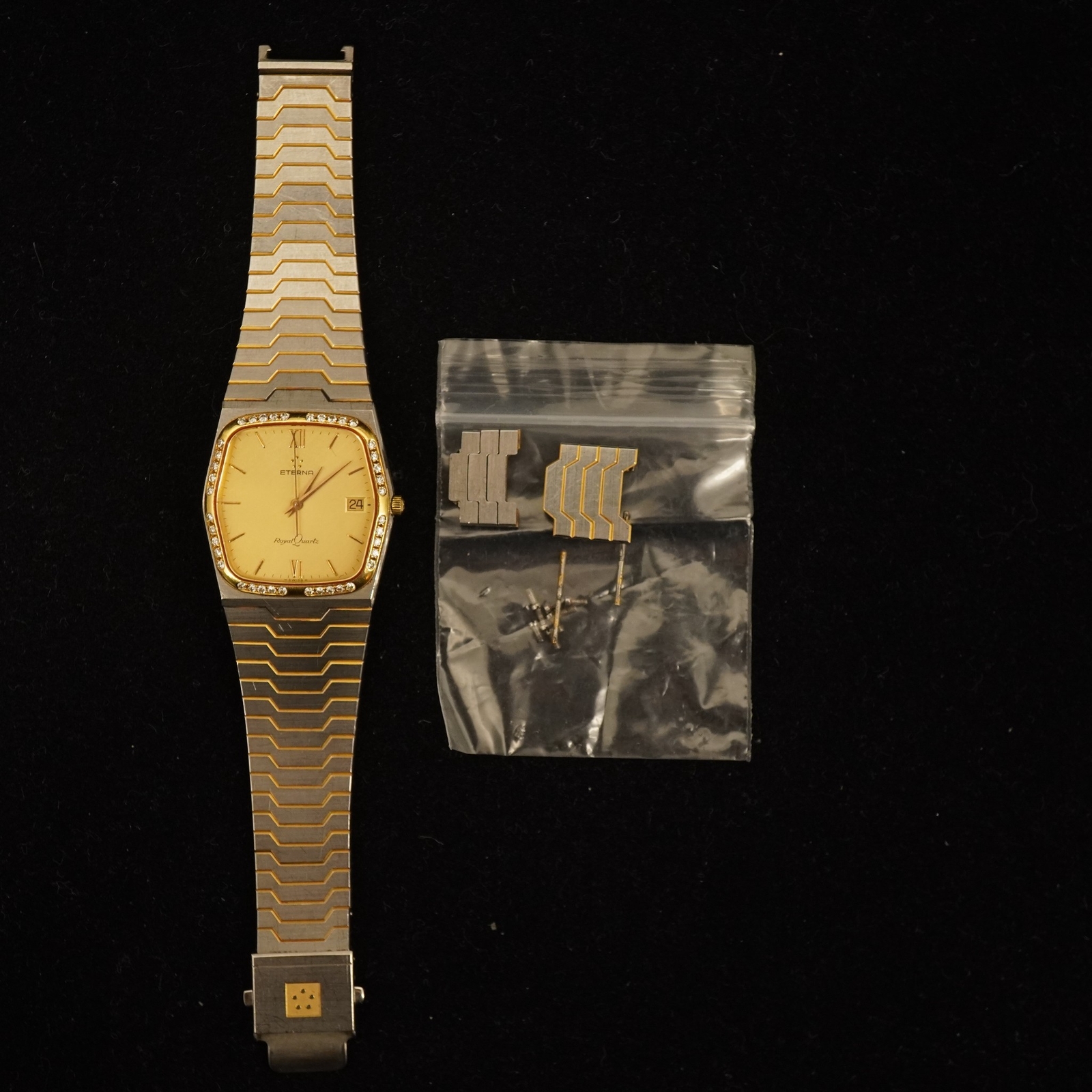 Vintage Eterna Royal Quartz Men’s Watch, Yellow Gold & Diamond Bezel, Keeps Time