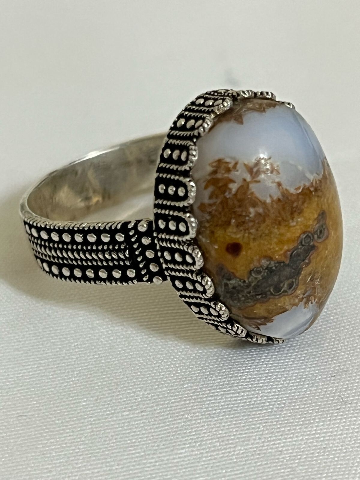 Modern Men Ring – 925 Silver with Real Yemeni Aqeeq – Handmade Traditional Gift