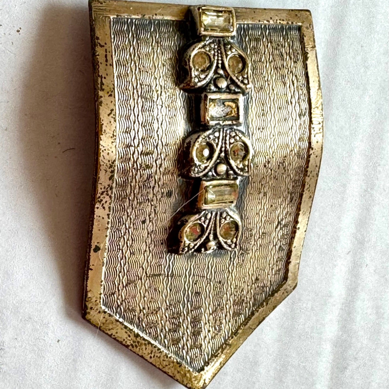 Art Deco Dress Clip Clear Round & Baguette Rhinestones Silver ToneBrooch 1940’s