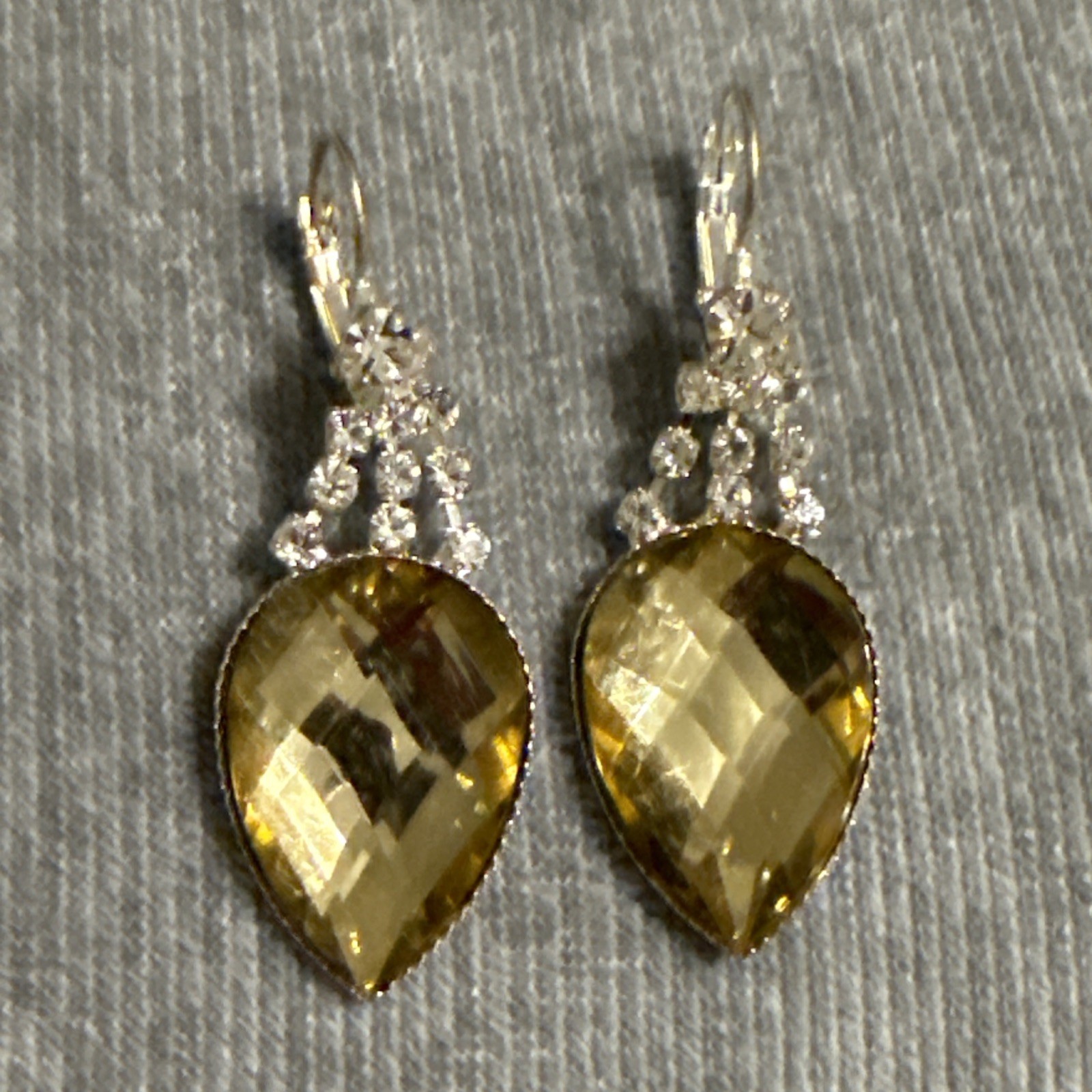 VTG Teardrop Earrings Faux Citrine Crystal Rhinestone Dangle Classic
