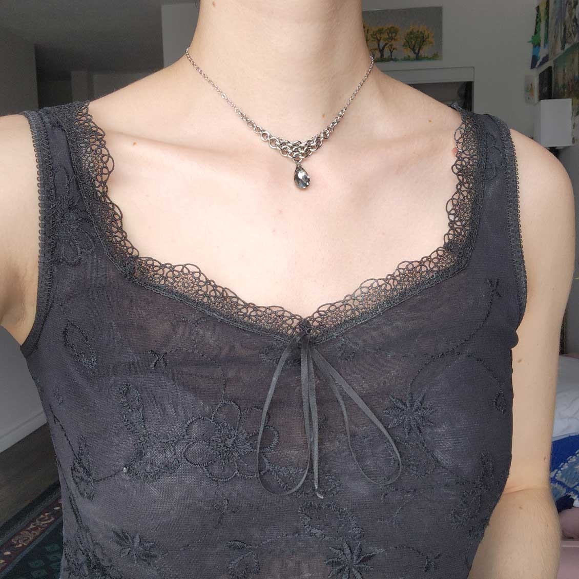 Vintage Victorian style black crystal necklace handmade with stainless steel