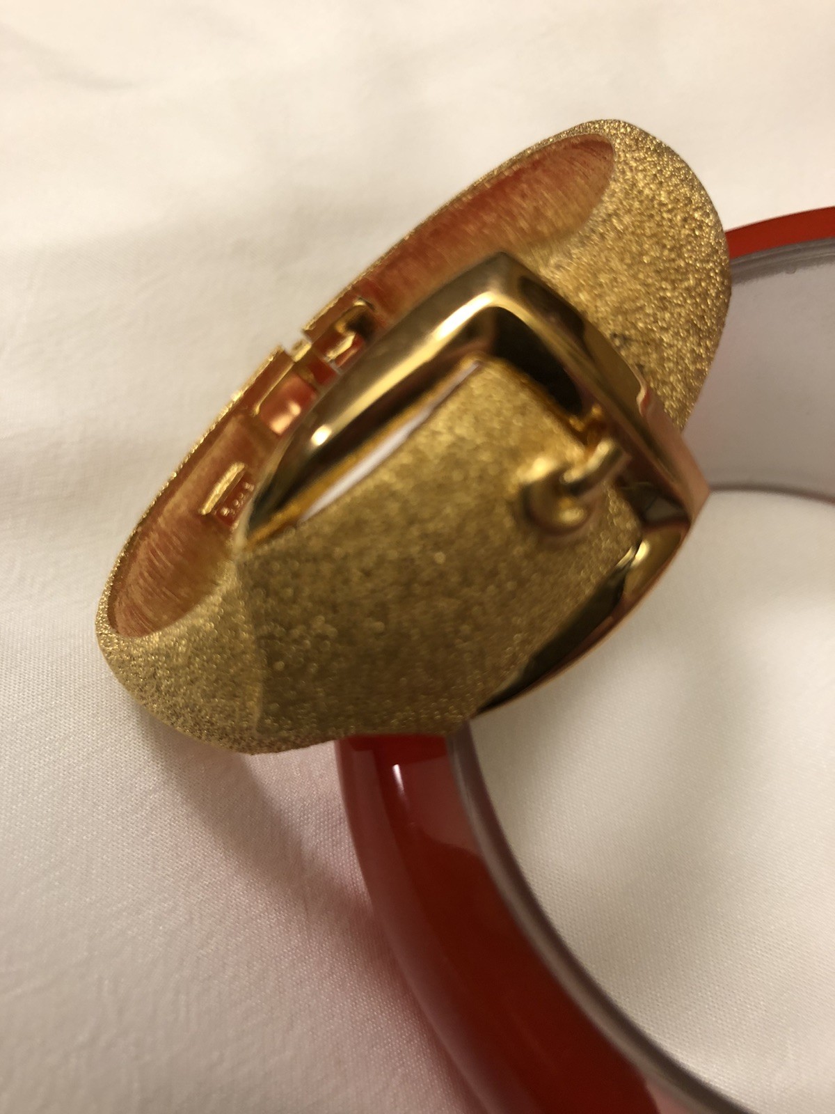 Signed Trifari Belt Clamper Bracelet Vintage Jewelry Lame’ Luminous Gold Color