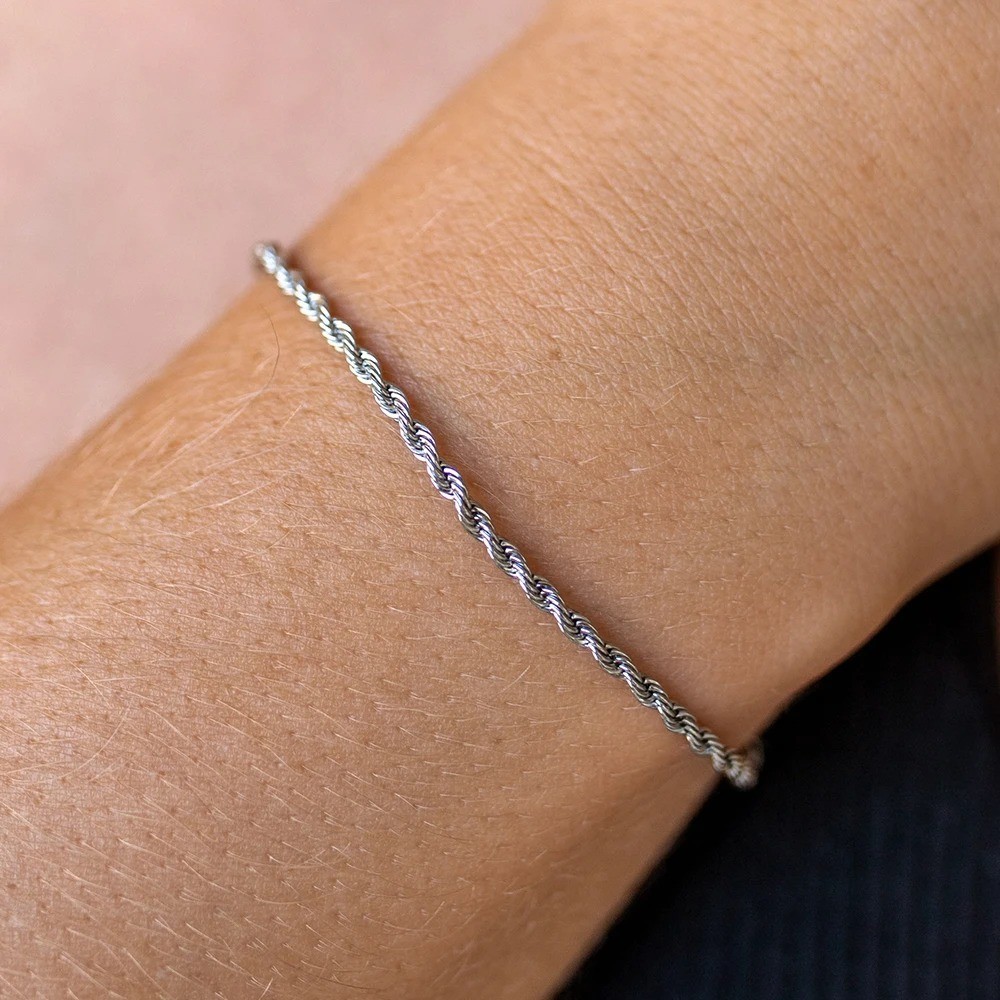 Simple Silver Twist Chain Bracelet Hip Hop Jewelry Adjustable Party Accessories