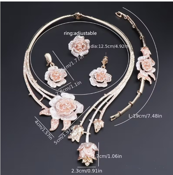JEWELRY SET-5Pcs Classic Luxury Rhinestone Flower Shape Necklace Set