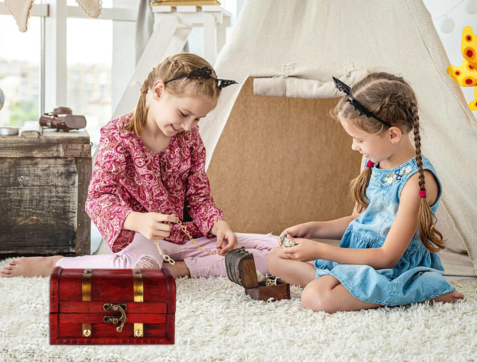 Small Wooden Treasure Chest Pirate Keepsake Box Kids Gift Home Decor