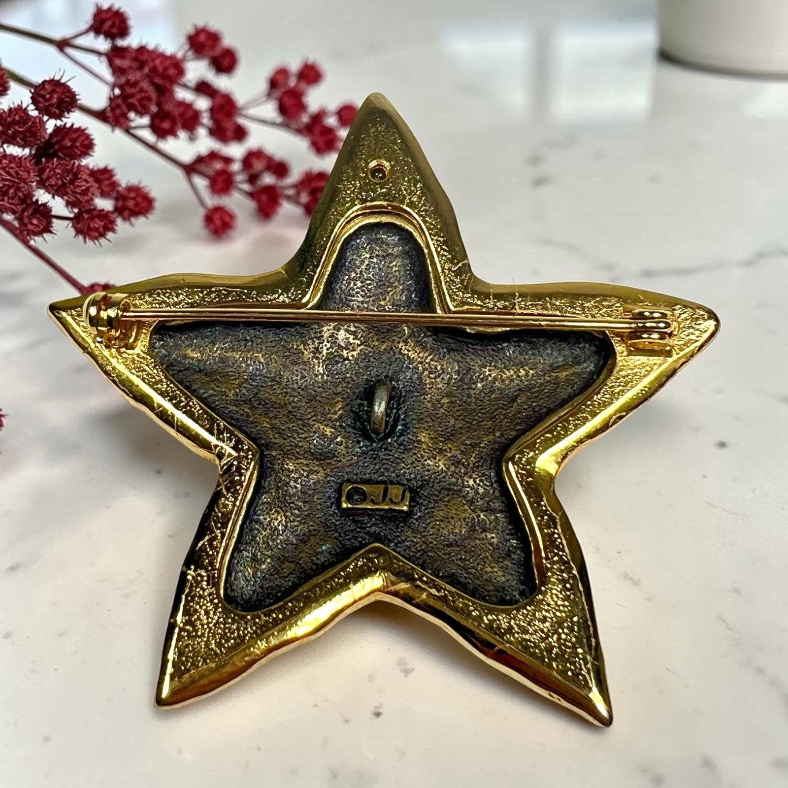 Vintage JJ Jonette Star and Moon Night Sky Brooch Pin 2 1/2 Inches