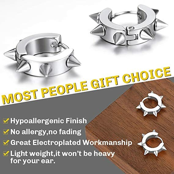 Men’s Women’s Punk Huggie Hoop Earrings Stainless Steel Spike Ear Studs Earrings