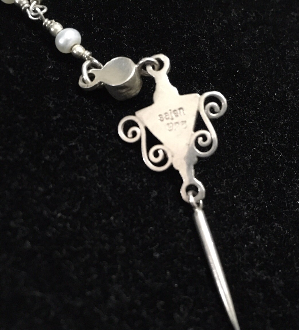 Vintage SAJEN Sterling Pearl Y-Drop Necklace