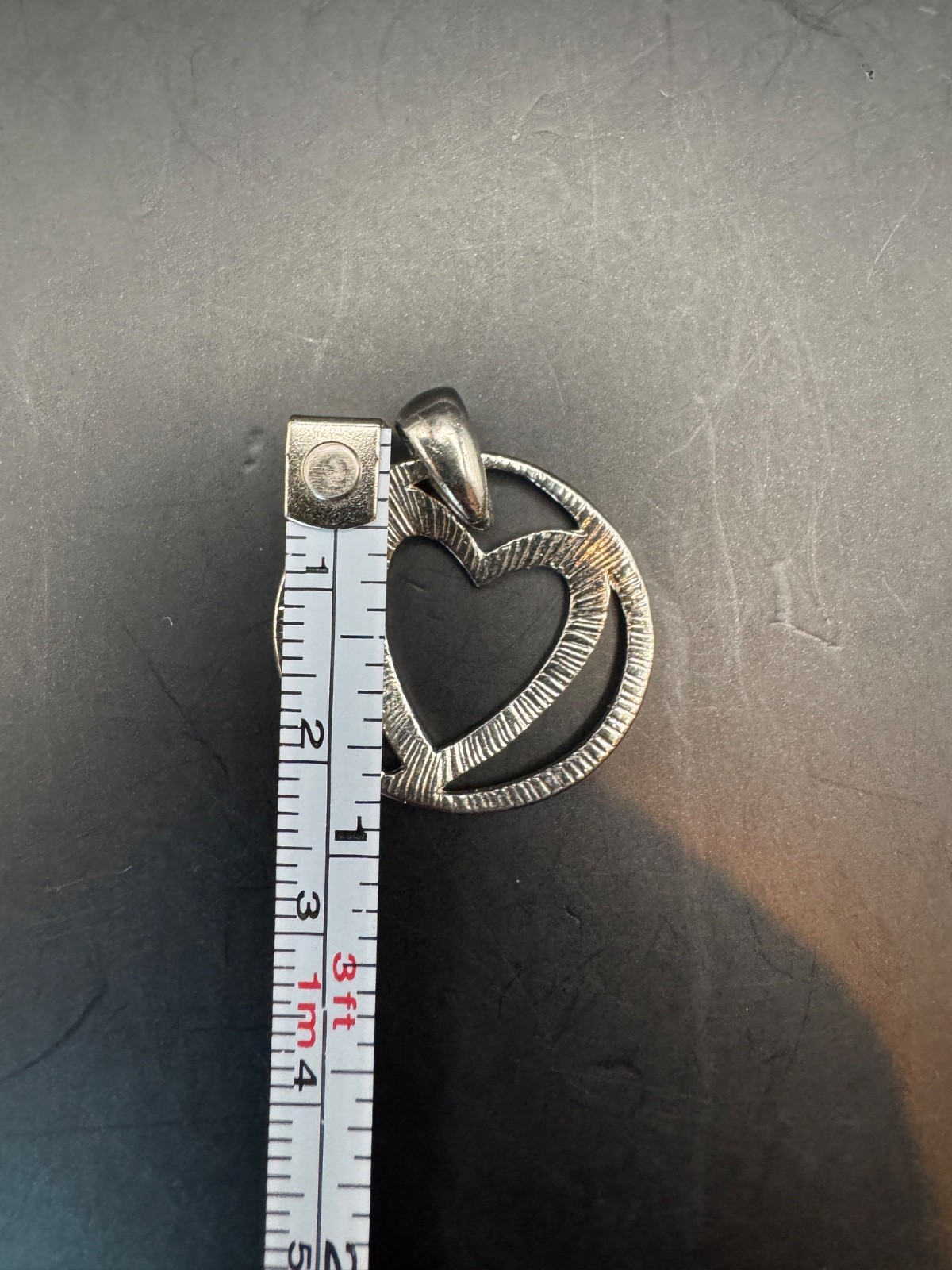 Silver Tone Open Heart Circle Pendant Modern Minimalist Love Jewelry 1″