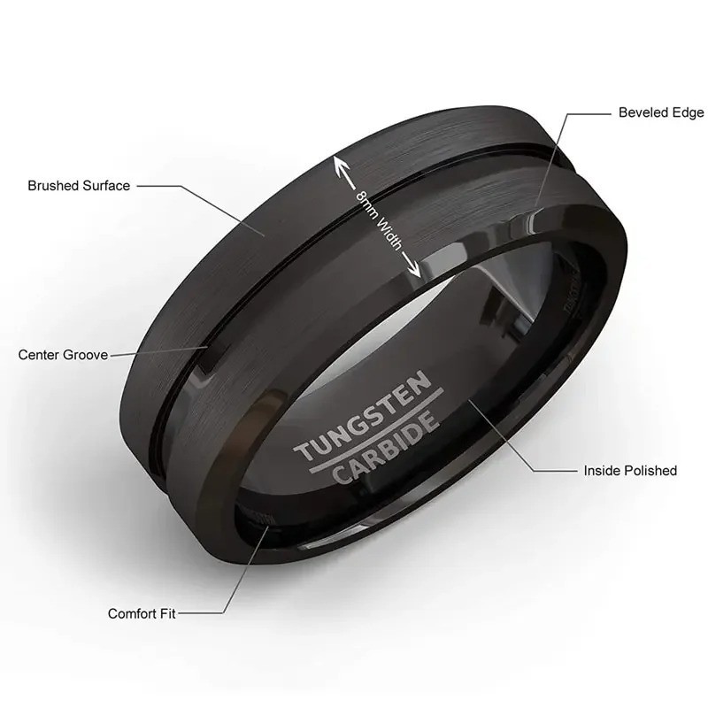 8MM Fashion Band Brushed Wedding Stainless Steel Solid Ring Men Women Gift