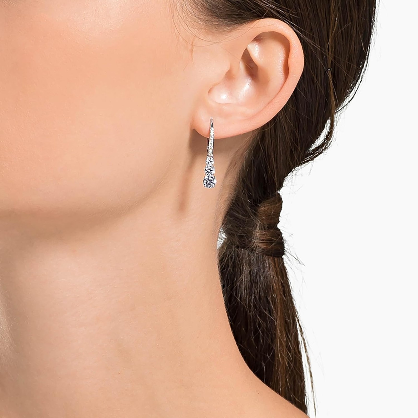 Stilla Attract Hoop Earrings Round Cut, White, Rhodium Plated 5416155