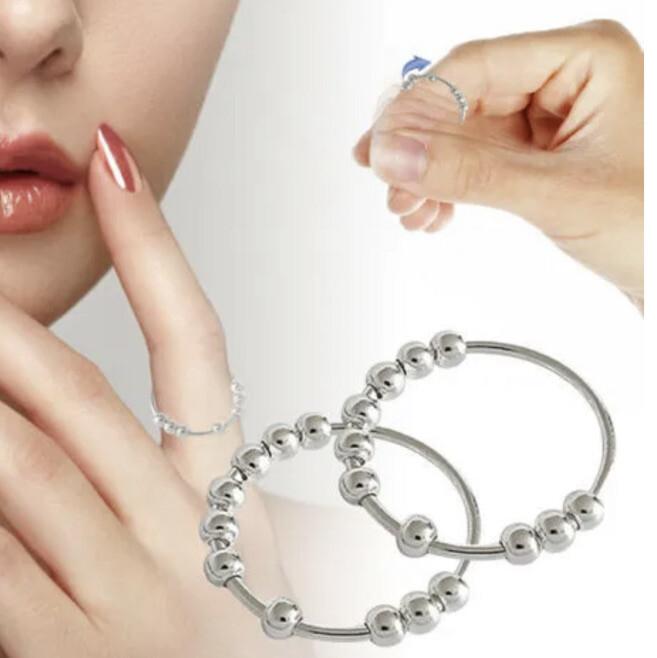 925 Sterling Silver w/ 10 Beads Womens Mens Gift Spinner Fidget Rings 8.75 New