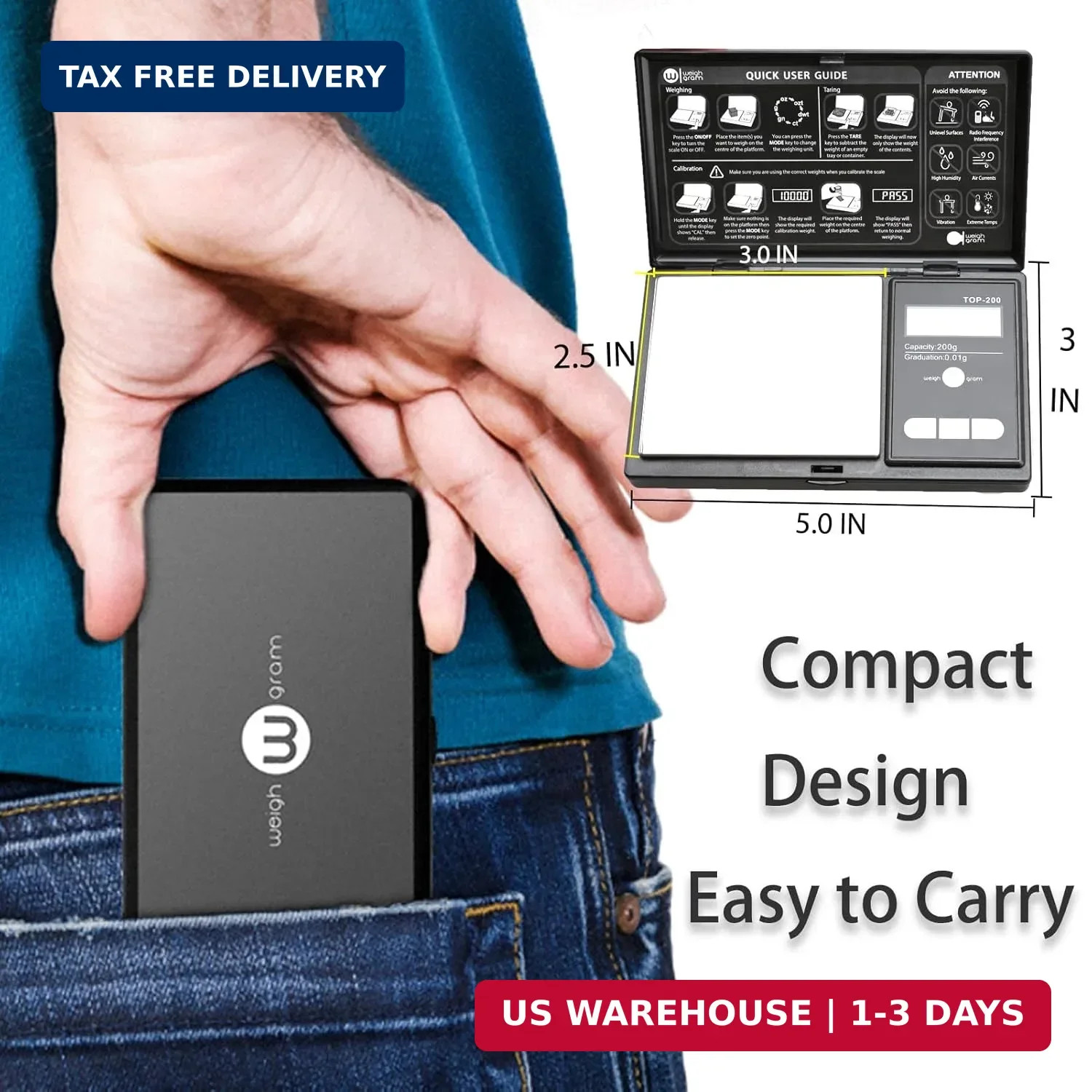 Weigh Gram 200g Digital Pocket Gram Scale 0.01g Accuracy, 200g x 0.01g Mini Digi