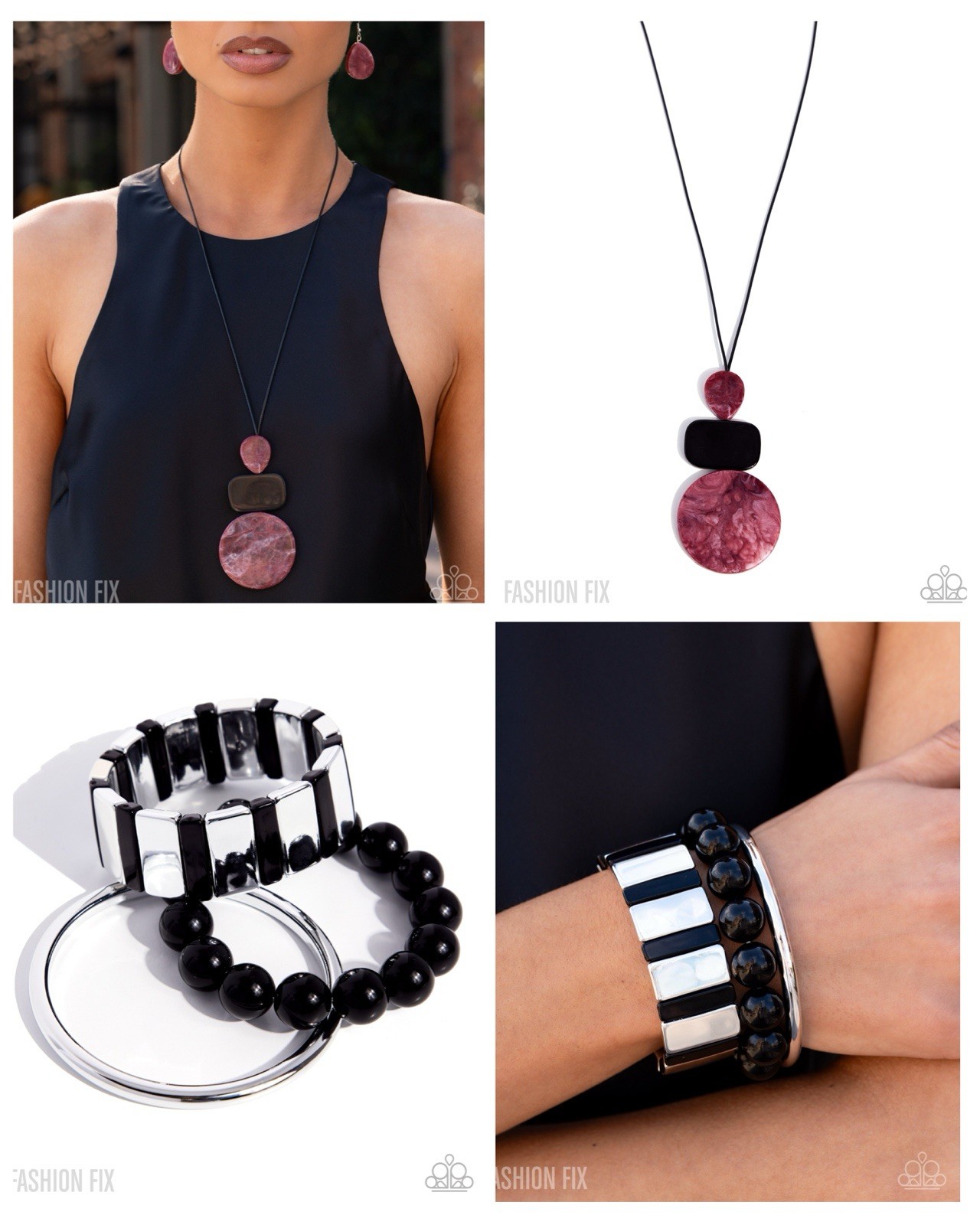 Paparazzi jewelry Sunset Sightings June Fashion Fix Set – Purple Black Silver