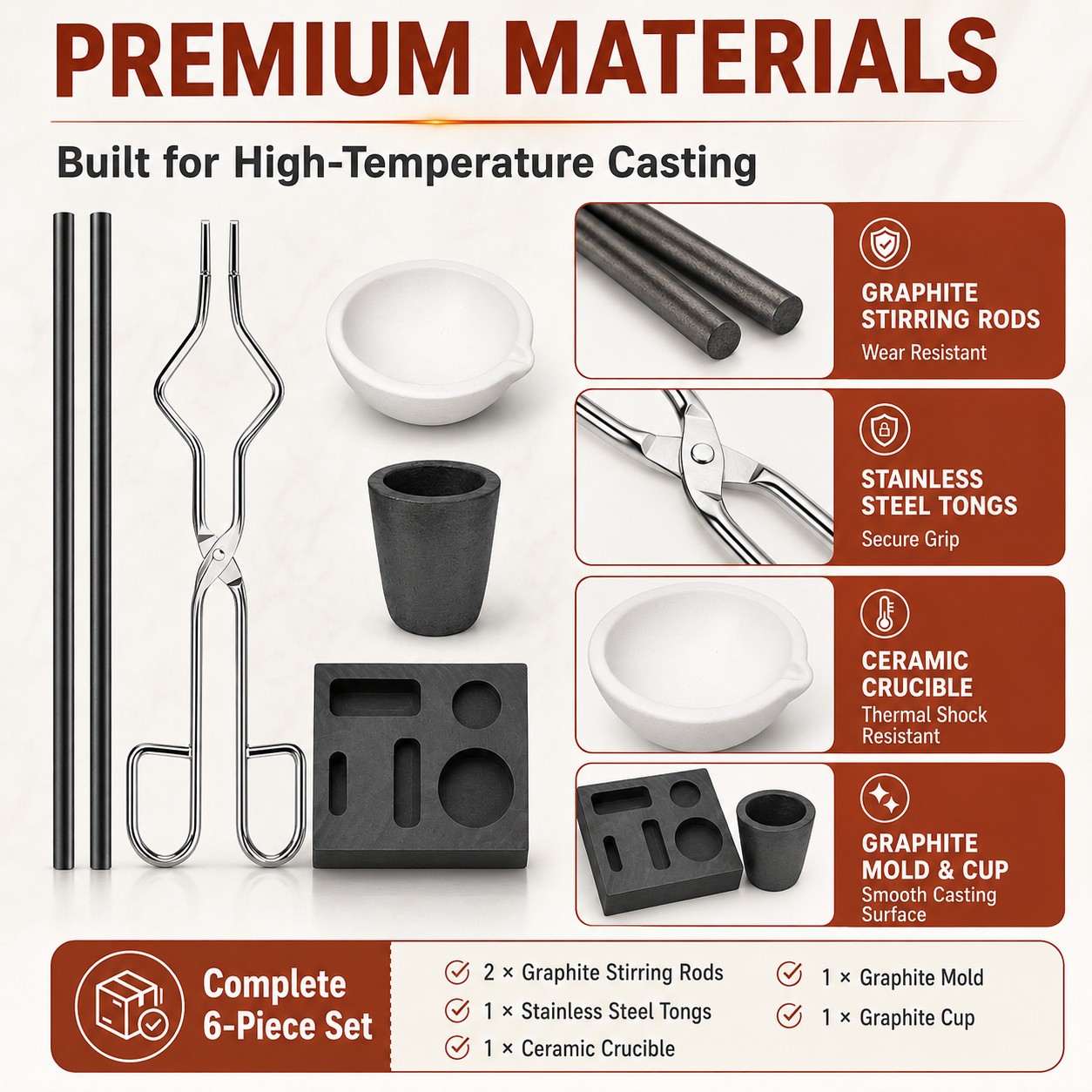 6Pack Graphite Ingot Mold Crucible Torch Melting Kit Gold Silver Copper Set Tool