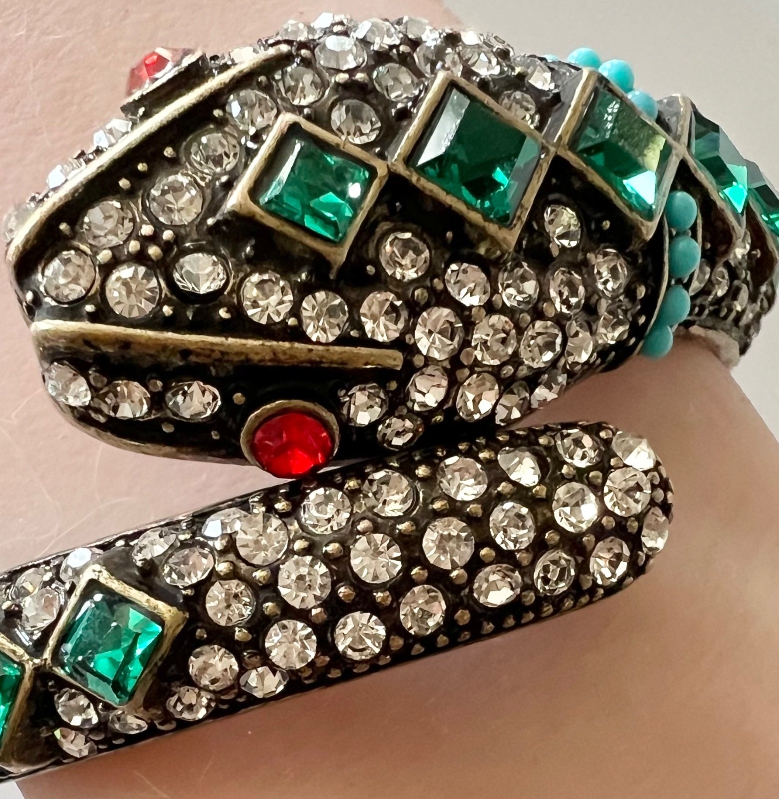 KJL SNAKE Bracelet Kenneth Jay Lane Emerald Ruby Crystal Victorian Egyptian Rev.