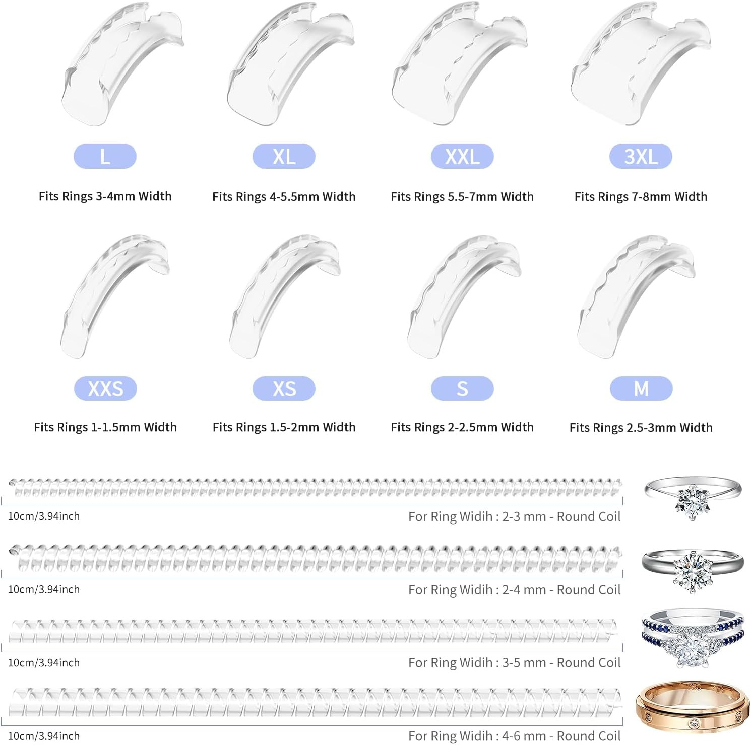 Ring Sizers for Loose Rings – 12 Pack Invisible Guards Adjuster for Men