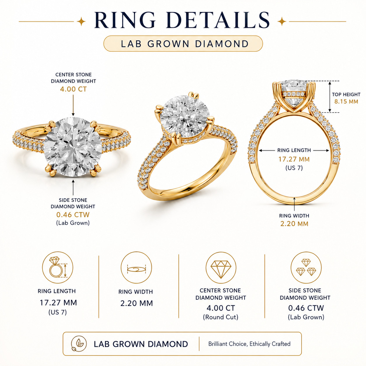 Round Lab Grown Diamond Hidden Halo Prong Basket Setting Engagement Ring
