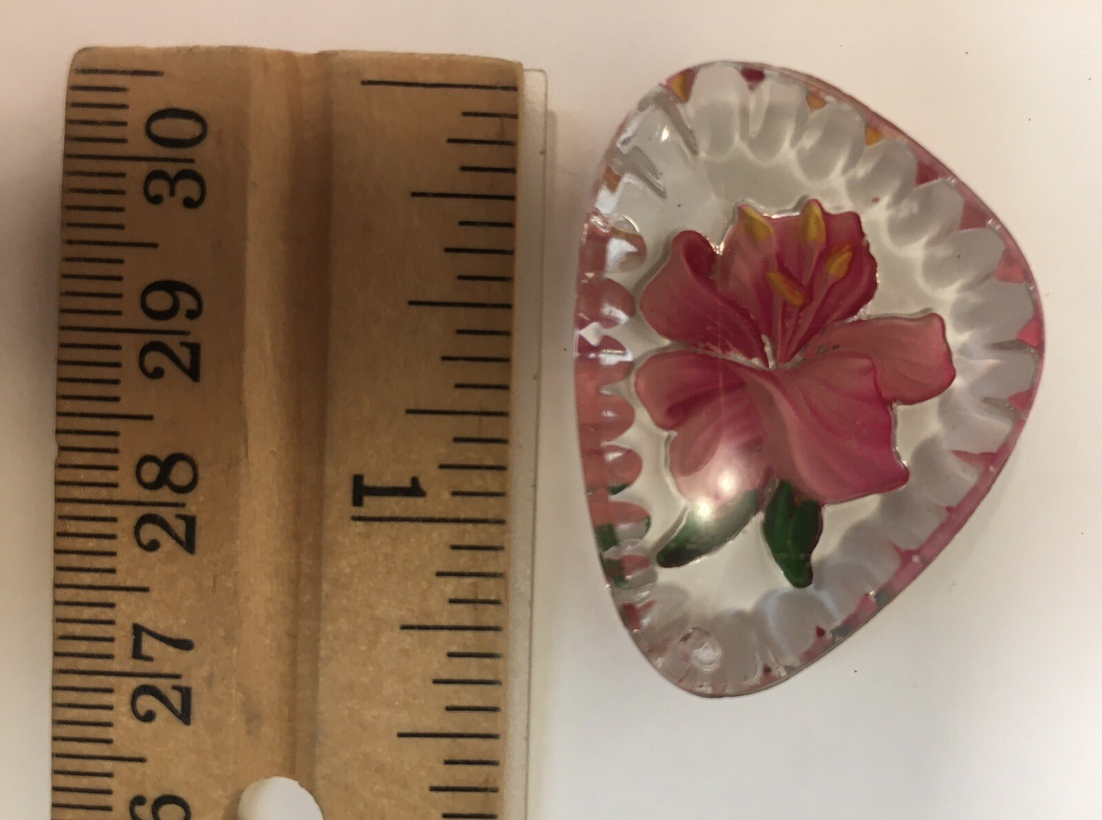 Painted Flower in Carved Glass Jewelry Component for Pendant Vintage Approx 1.5″