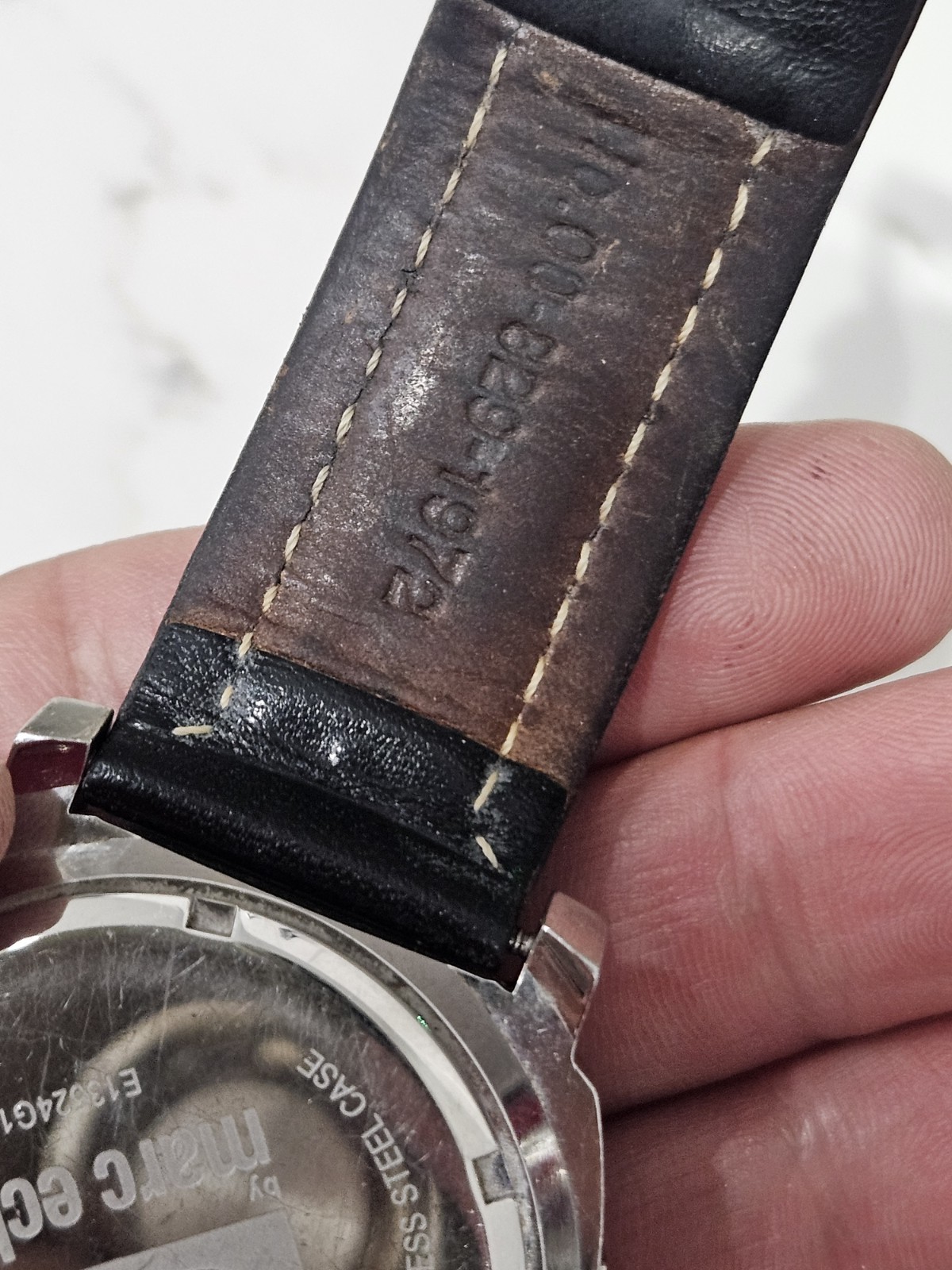 Marc Ecko Watch Black Genuin Leather And Crystals Skull new battery. Runs Good