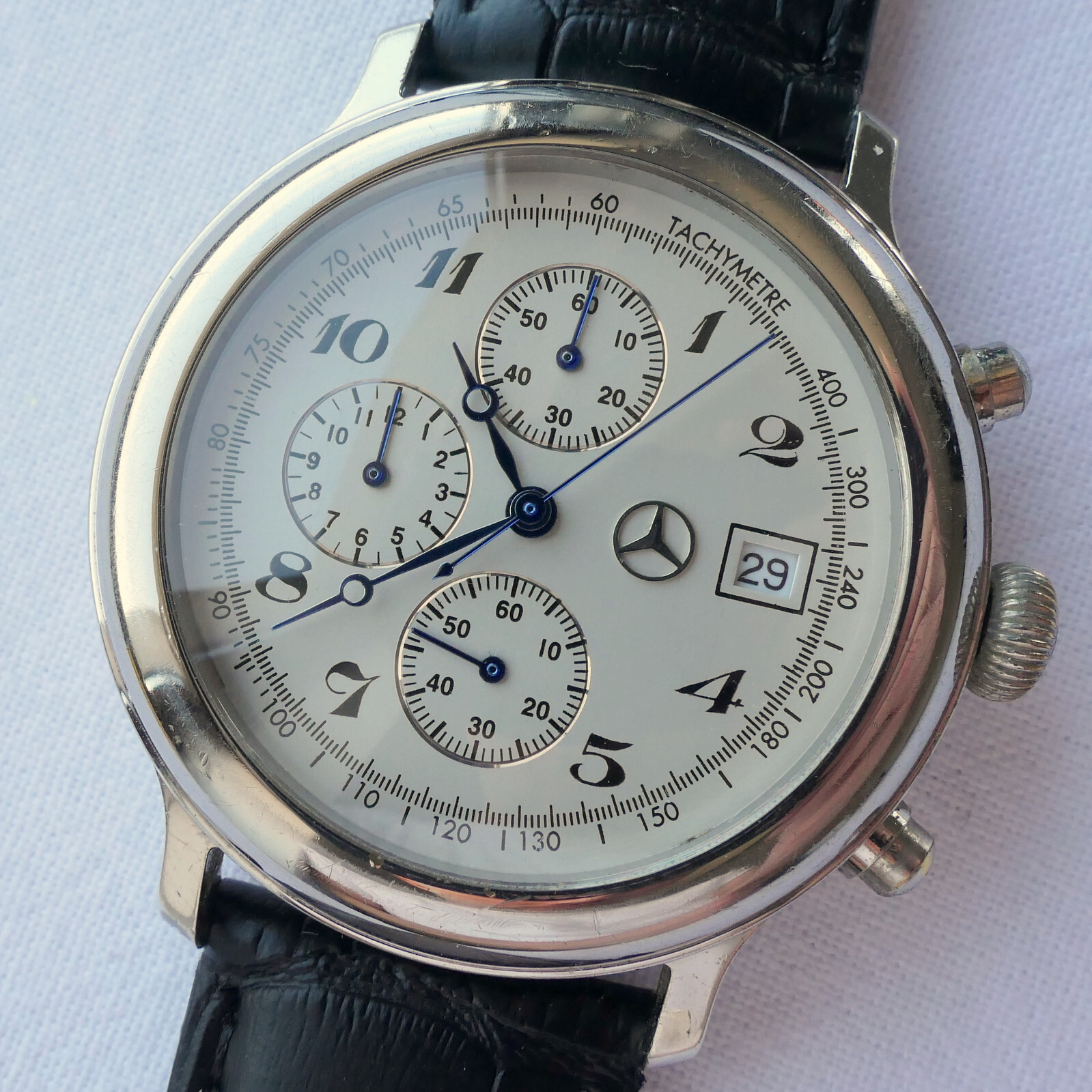 Mercedes Benz Classic 925 Sterling Silver Car Accessory Luxury Chronograph Watch