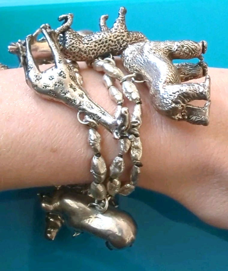 Sterling Silver 114 g 3D SAFARI ZOO Animal Bracelet Lion Gorilla Tiger Elephant*