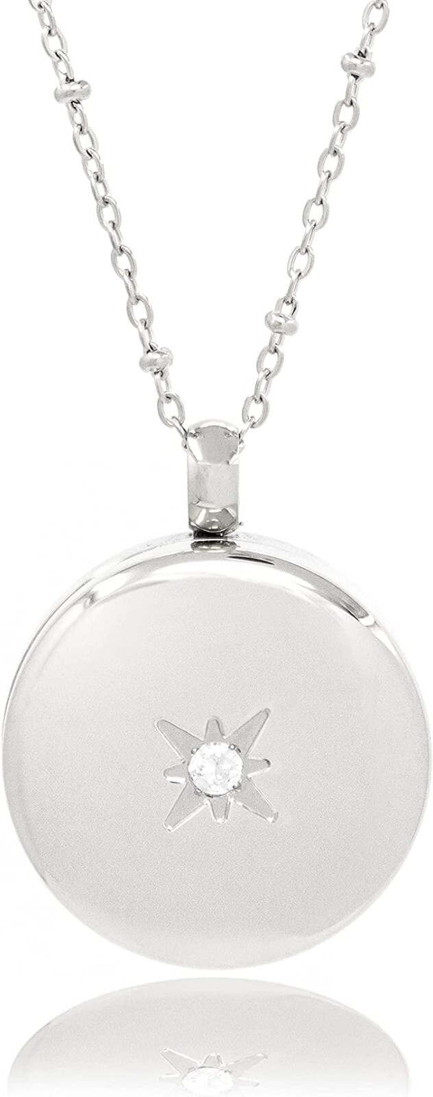 Round Pill Locket Necklace, Secure Waterproof Closure Med Box Jewelry, 26″ Chain