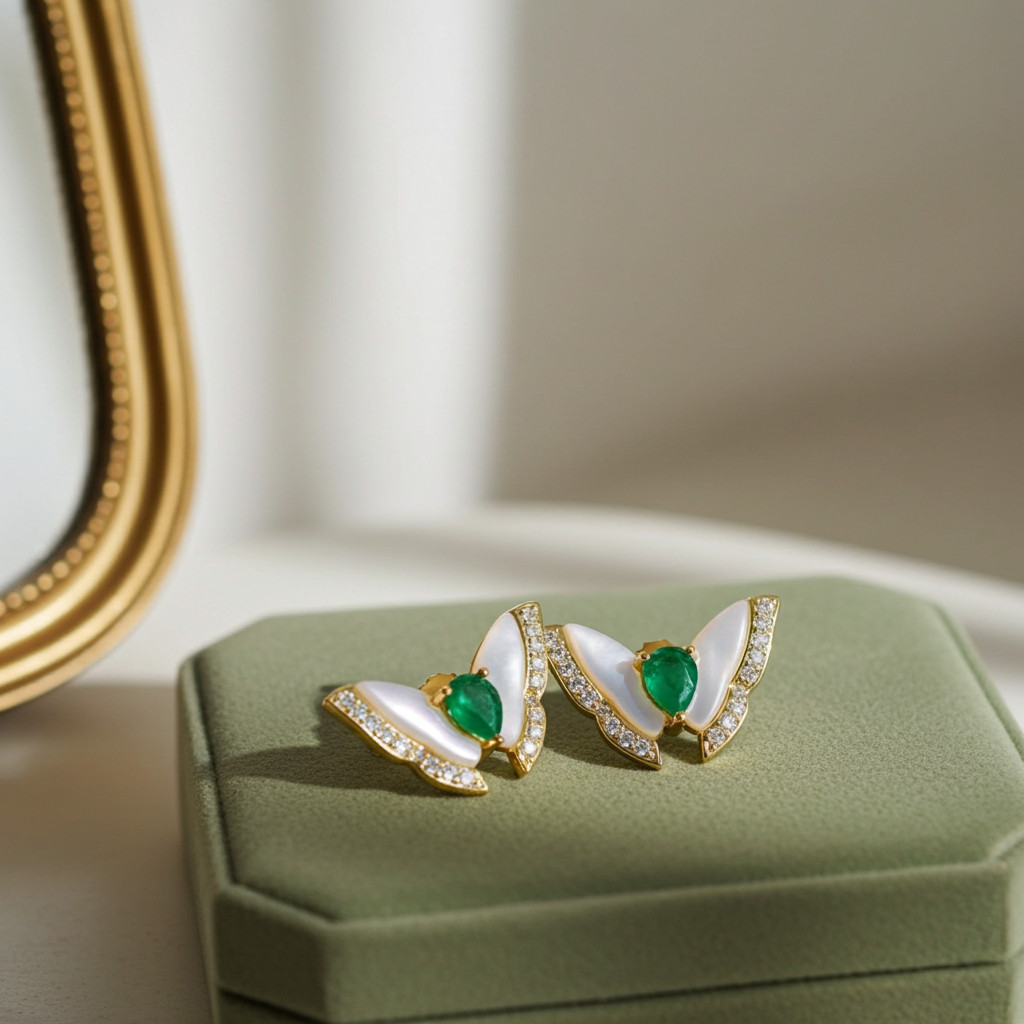 Natural Zambian Emerald Statement Earrings 3x4mm 14k Gold Plated