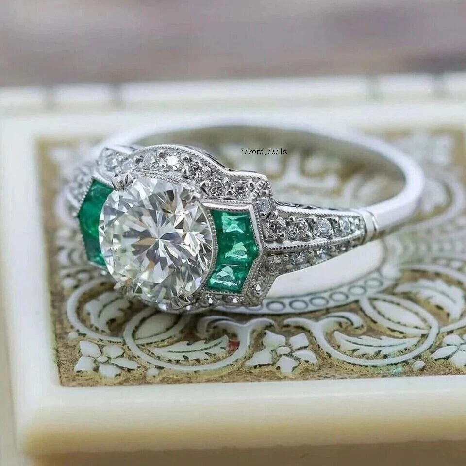 2.15Ct Art Deco Style Lab Created Diamond Engagement Gift 14K White Gold FN Ring