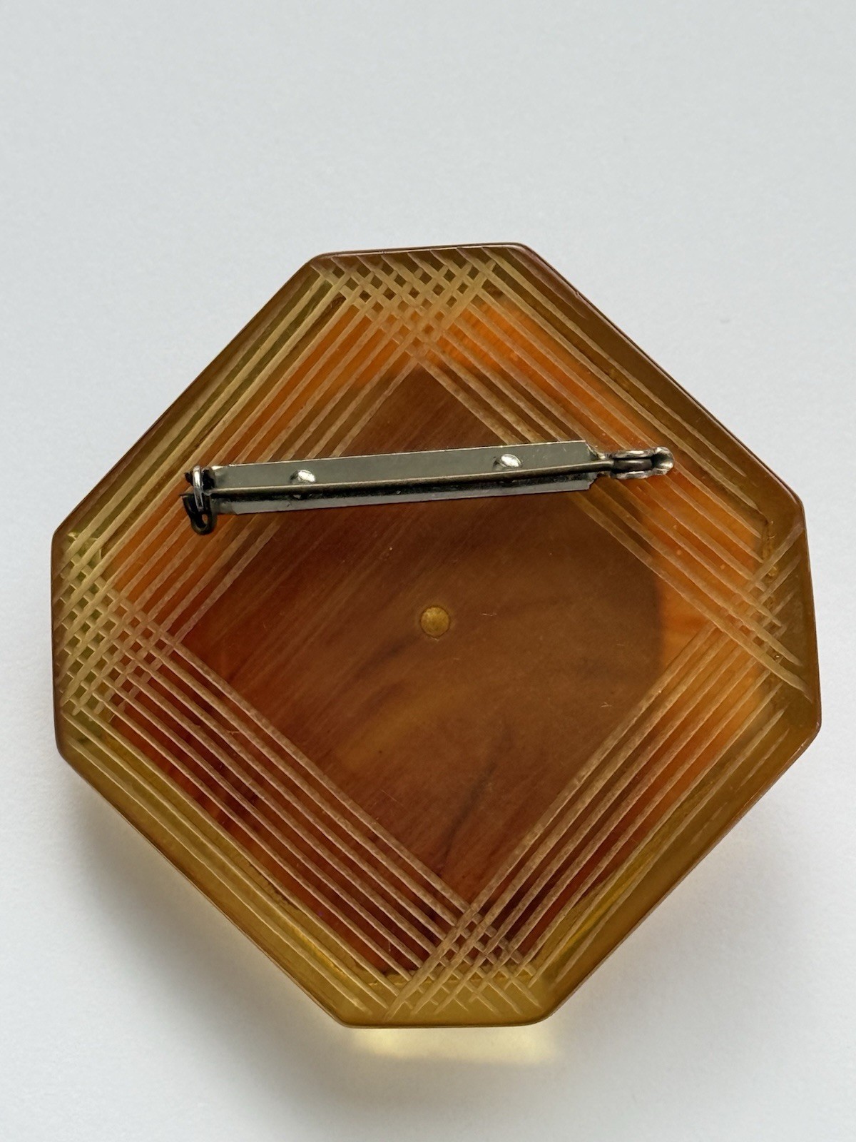 Vintage Art Deco Cameo Brooch Molded Celluloid Portrait on Hexagonal Bakelite