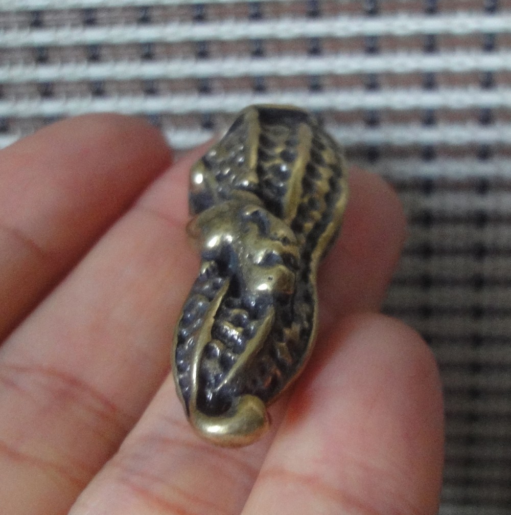 Vintage Style Pure Brass Small Peanut with Animal Statue Pendant