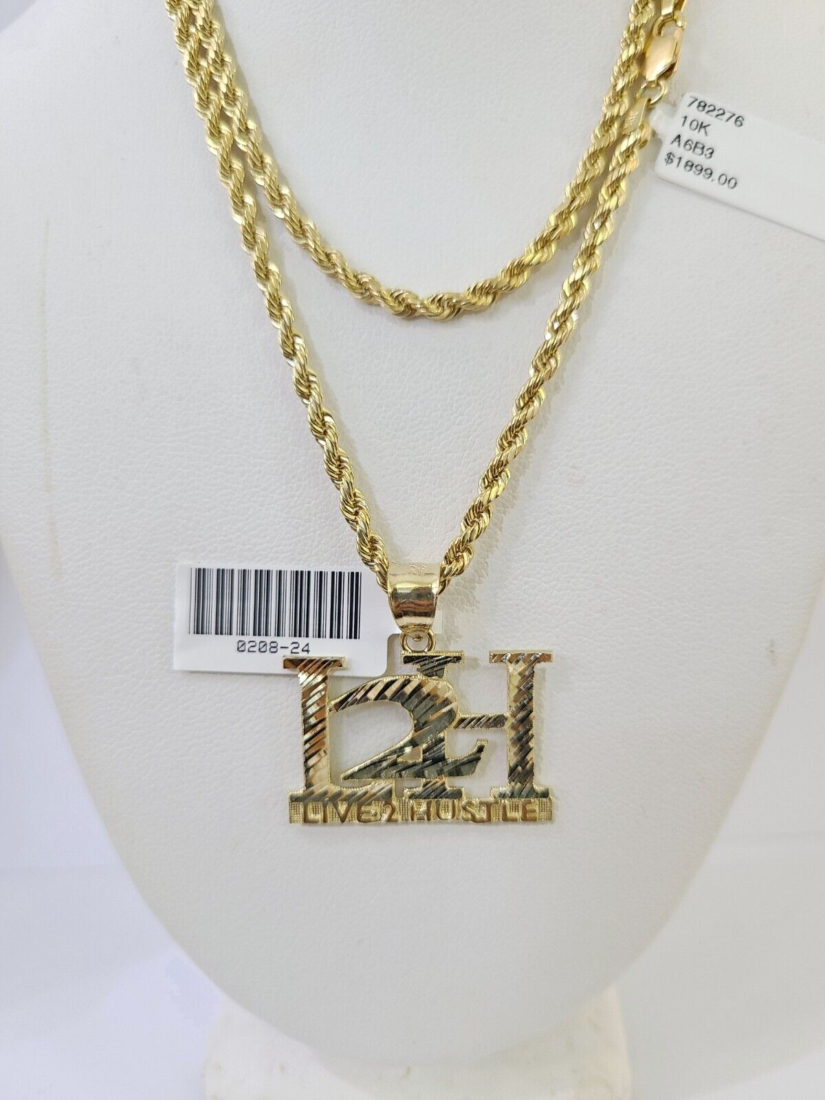 Real 10k 3mm Rope Chain L2H Pendant 18″ 20″ 22″ 24″ 26″ Gold Set