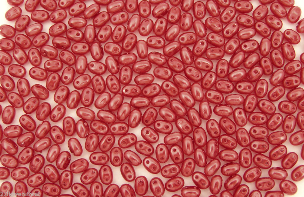 600 Czech Duo / Twin Seed Beads 2.5x5mm Carnelian Red Pearl color with 2 holes