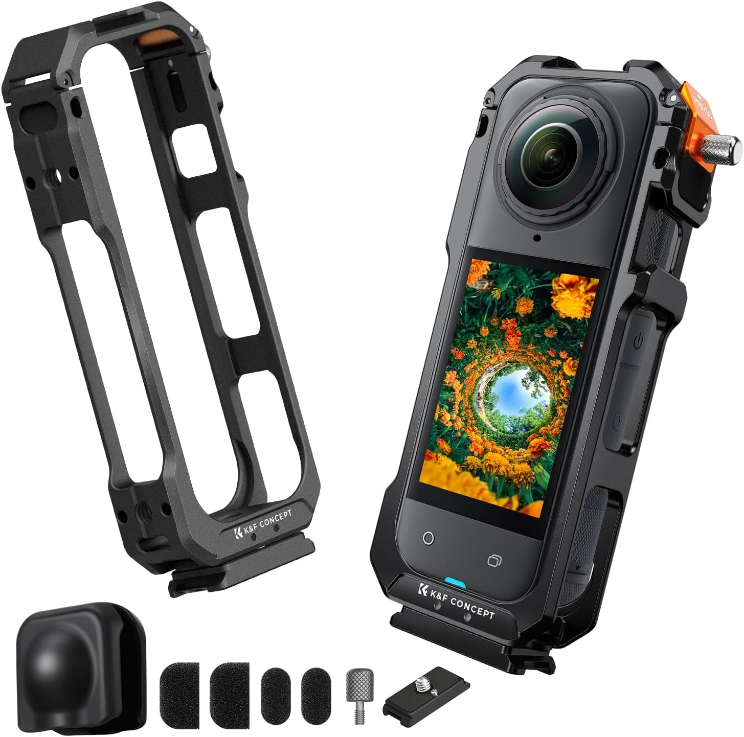Camera Cage for Insta360 X5, Aluminum Alloy Protective Case with Silicone Lens C