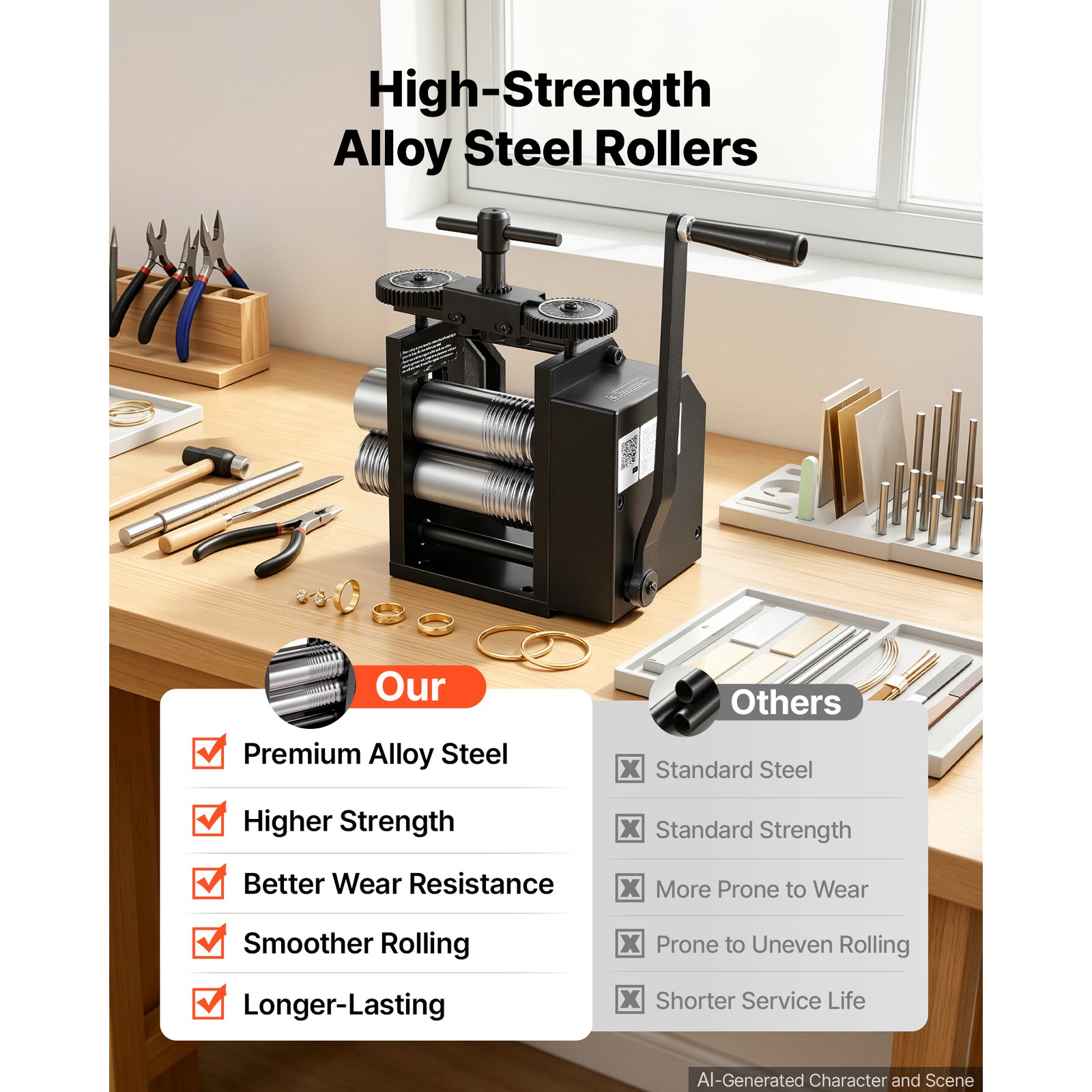 Uimoso Jewelry Rolling Mill with 4-in-1 Round, Flat, Square, Half-Round