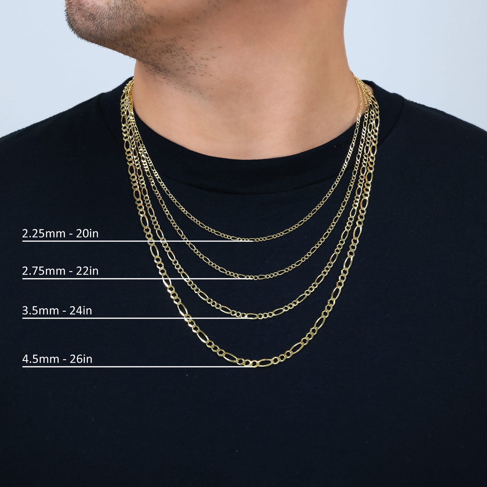 10K Yellow Gold Solid Figaro Chain Necklace or Bracelet 1mm-9.5mm Mens Womens
